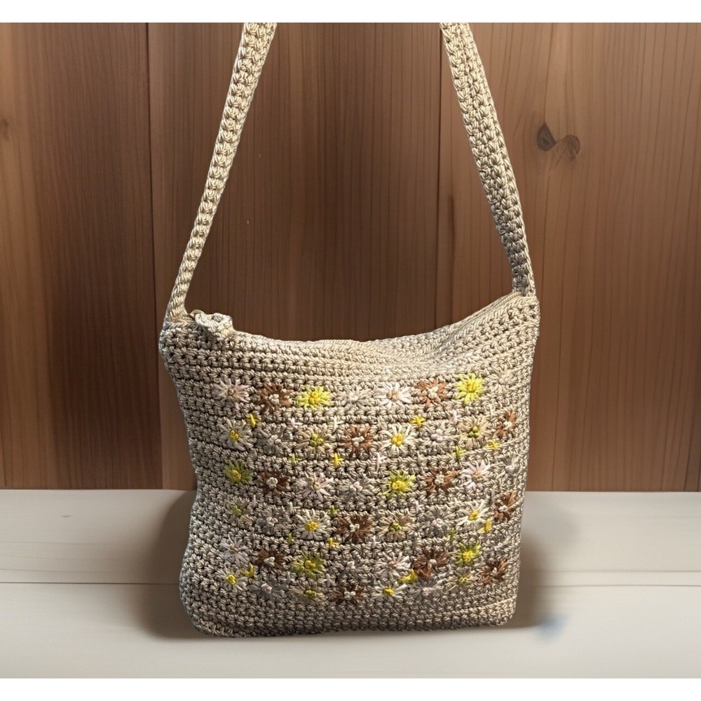 Vintage 90s‎ Y2K Liz Claiborne Crochet Embroidered Crossbody Bag Purse Earthy